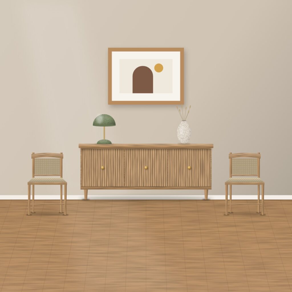 Fjord sideboard styled with the Dome lamp and a stoneware vase